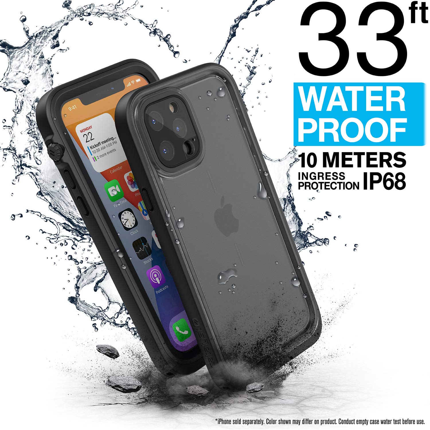 Catalyst 33ft Waterproof iPhone 12 Pro Case - 6.6ft Drop Proof, Clear Back, Compatible with Crux Accessories (Black) - Perfect for Swimming, Hiking & Outdoor Adventures