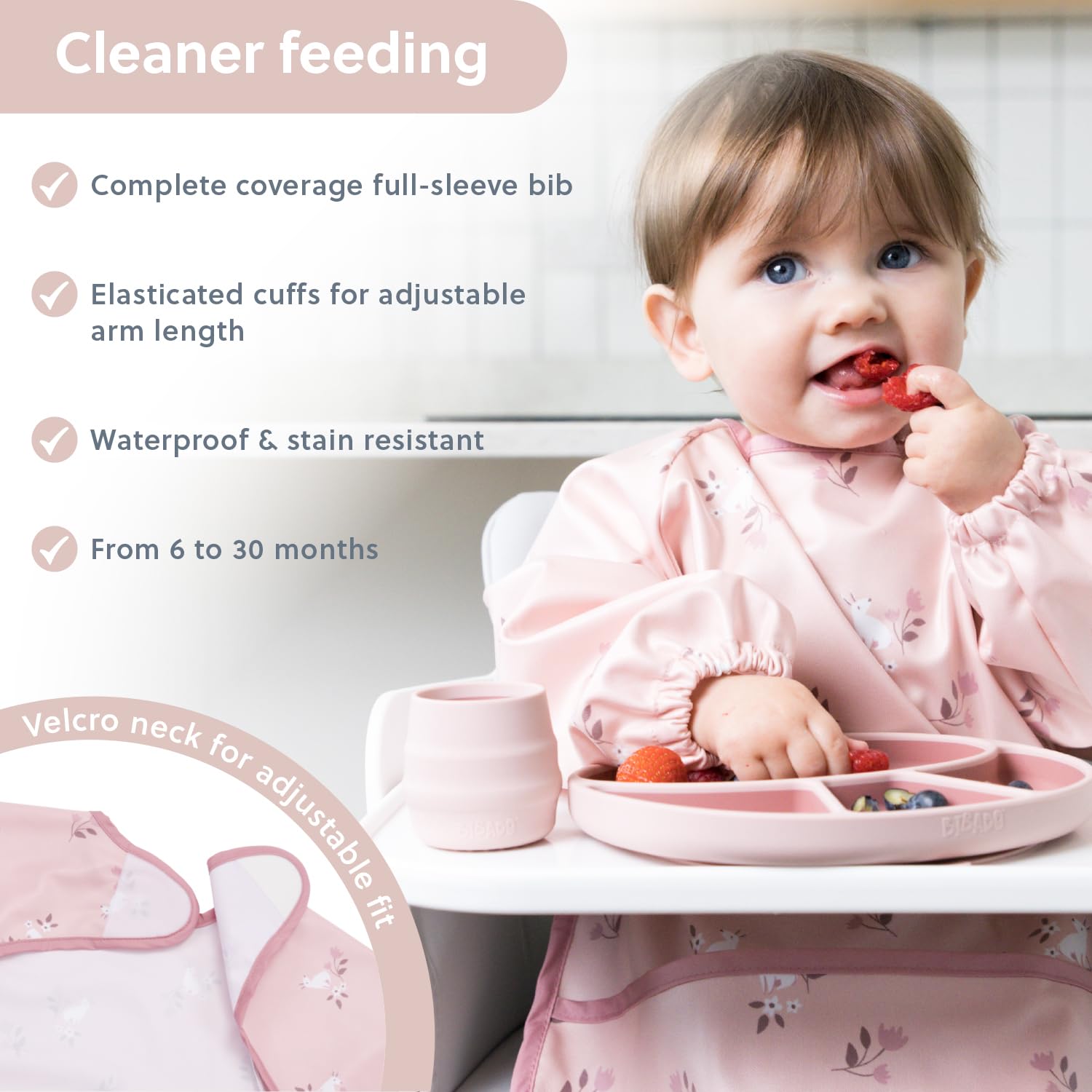 BIBaDO Mess Proof Baby Bib - 2 Pack Long Sleeve Waterproof Bibs for Toddlers (6 Months to 3 Years) | Machine Washable | Perfect for Mealtime & Self-Feeding Practice