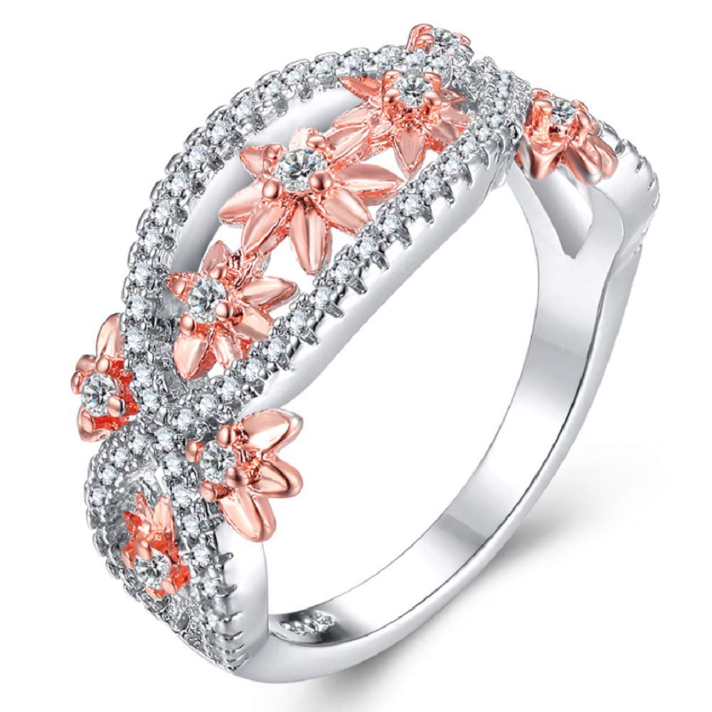 925 Sterling Silver Floral Engagement Ring with White CZ Stones - Two Tone Rose Gold Plated Flower Jewelry for Women | Perfect for Weddings, Anniversaries & Romantic Gifts