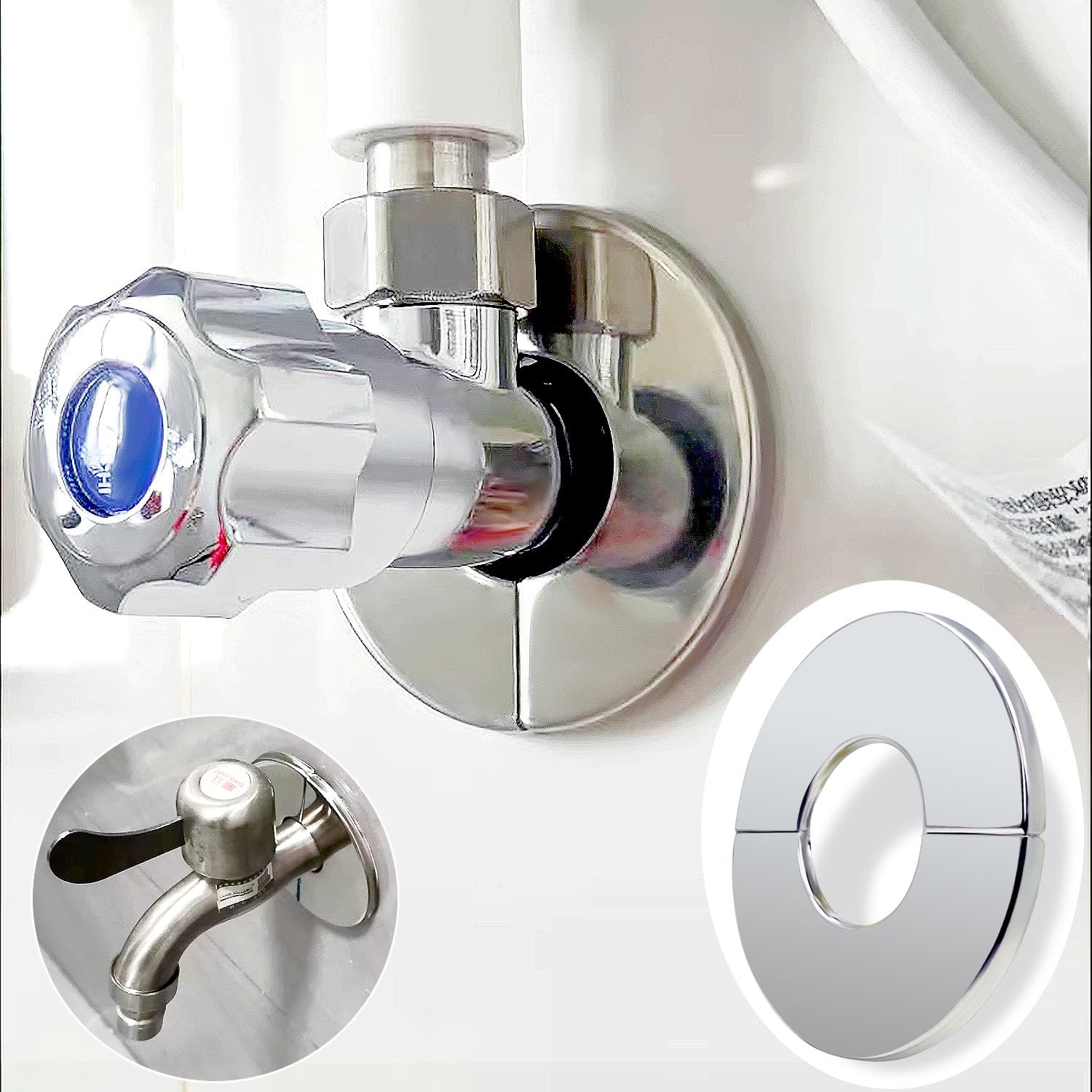 3 Pcs Self-Adhesive Stainless Steel Wall Split Flange Escutcheon Plates - 28mm/1.1 Inch Pipe Hole Cover for Faucet & Plumbing Decoration - Perfect for Bathroom, Kitchen & Utility Pipe Protection