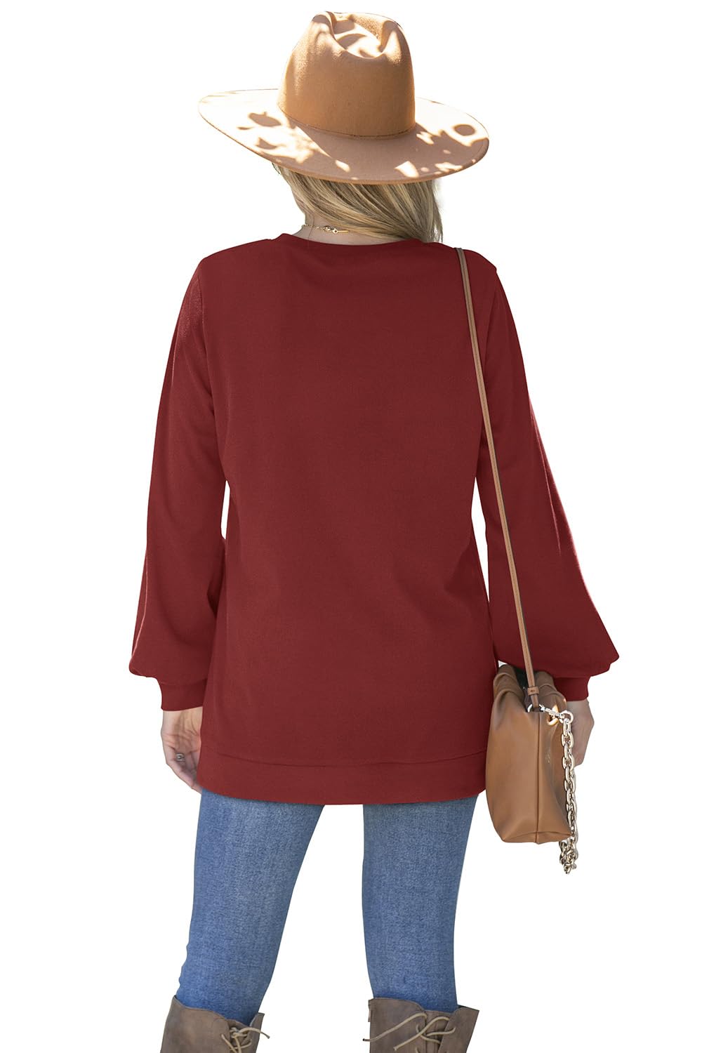 WIHOLL Women's Crew Neck Balloon Sleeve Split Hem Sweatshirt - Stylish Casual & Dressy Tops for Fall, Winter, Office Wear & Weekend Outfits