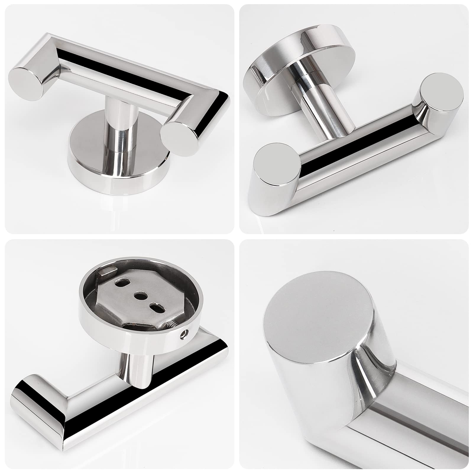 NearMoon Double Towel Hook - 2 Pack Heavy Duty SUS304 Stainless Steel Bathroom Wall Hooks for Towels, Robes & Coats - Chrome Finish Wall Mounted Hooks for Bathroom, Living Room & Kitchen Organization