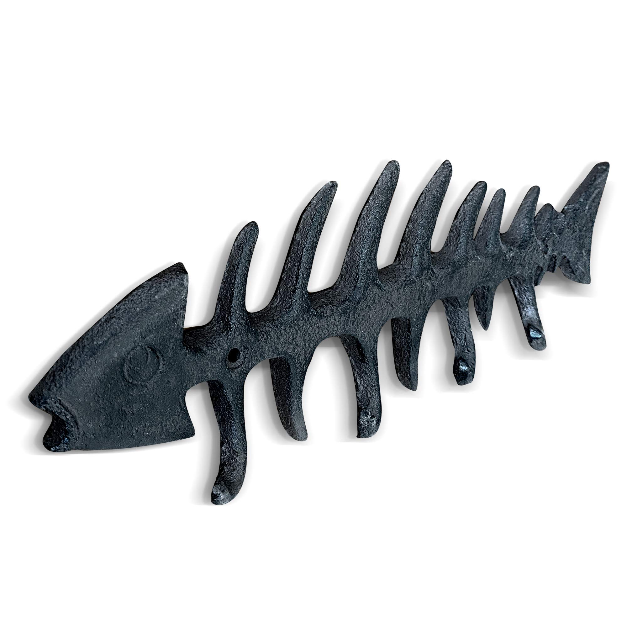 WallCharmers Large Fish Bone Key Holder, Leash Hook & Towel Rack - Rustic Nautical Wall Decor for Bathroom, Kitchen or Beach House (Perfect for Hanging Keys, Dog Leashes & Bath Towels)