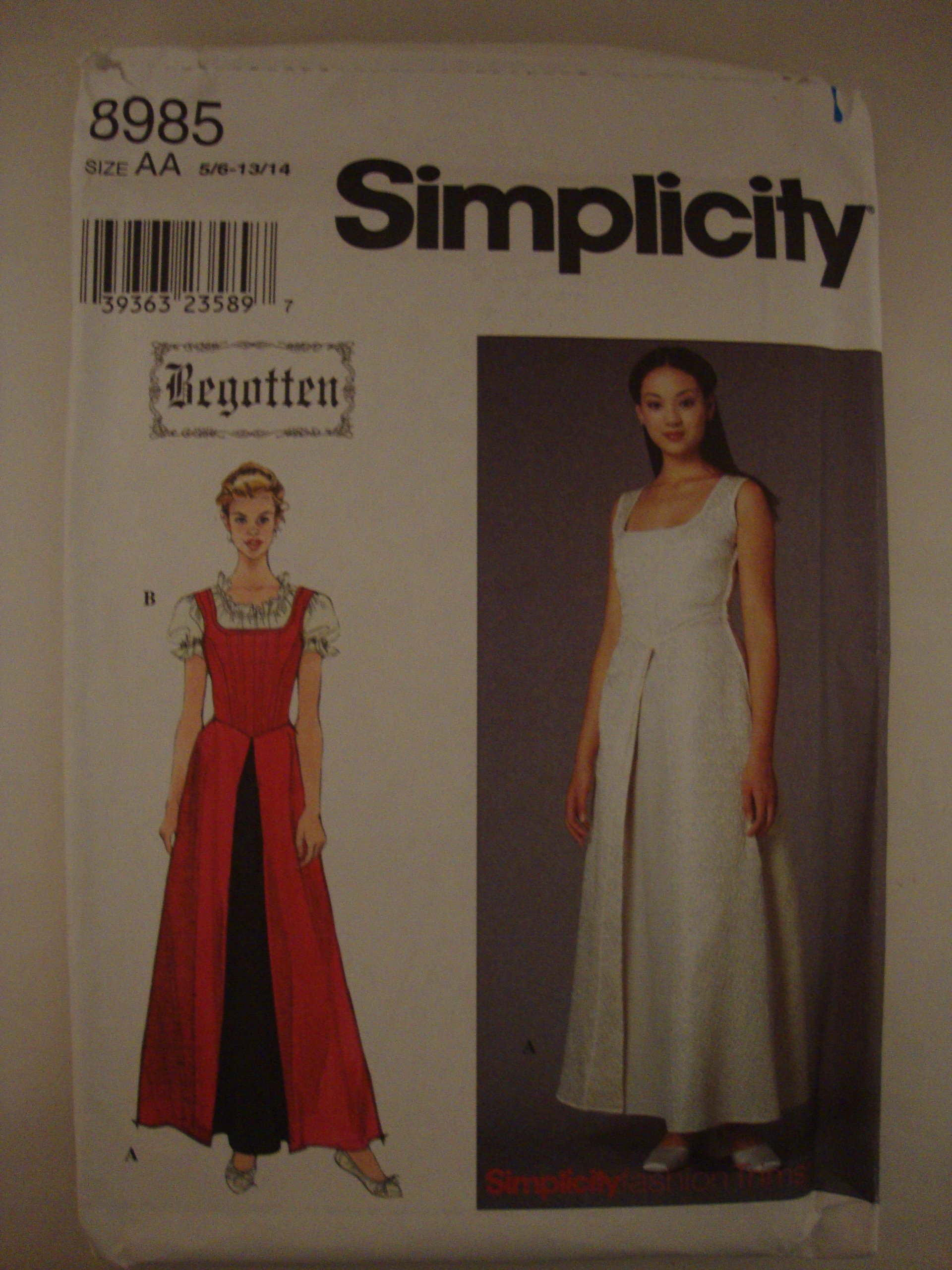 Simplicity Begotten Dress and Blouse - Size AA 5/6 to 13/14 - #8985 - Perfect for School, Parties & Special Occasions