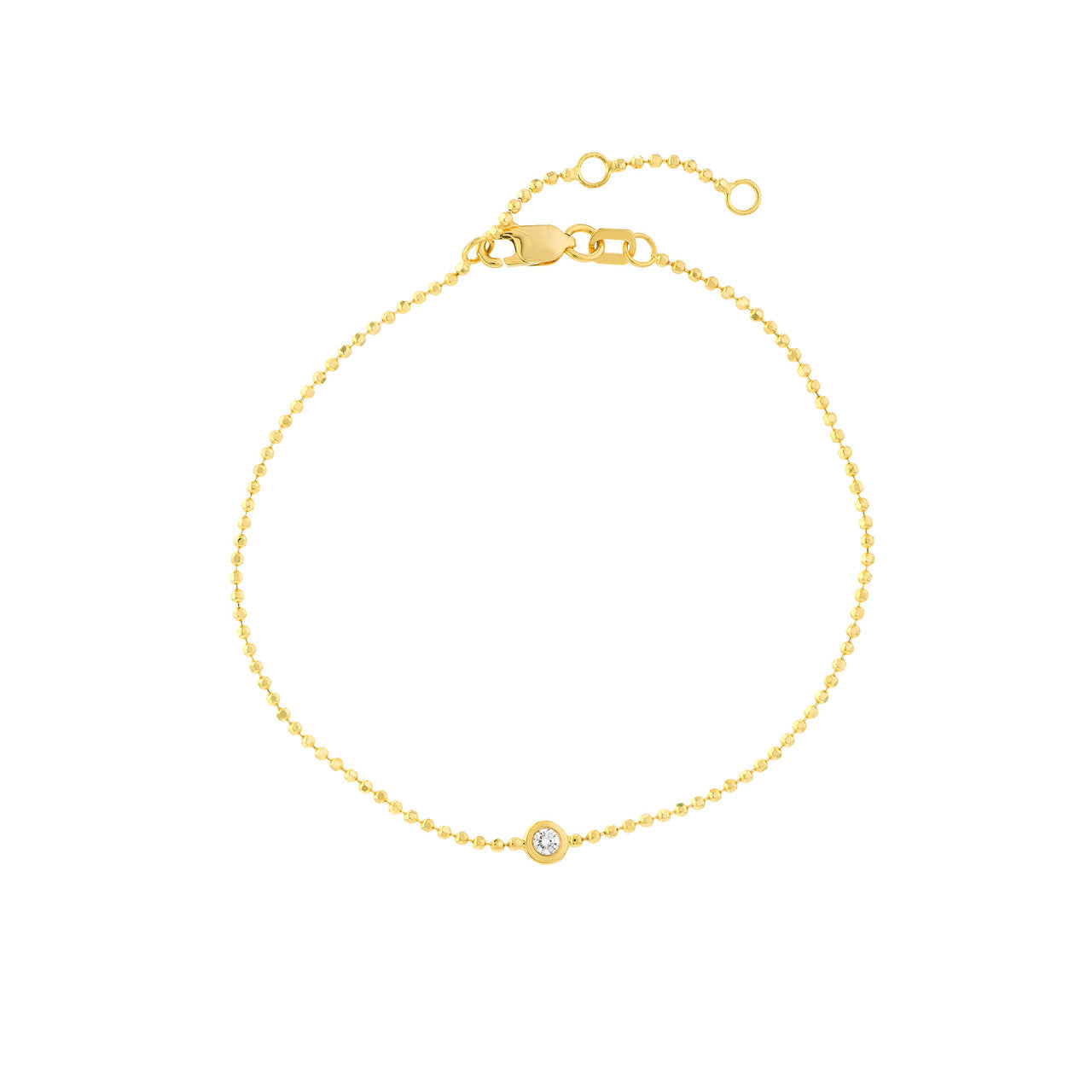 14K Yellow Gold Diamond Bezel Beaded Chain Bracelet for Women - Elegant Stackable Jewelry Gift for Birthday, Anniversary & Special Occasions