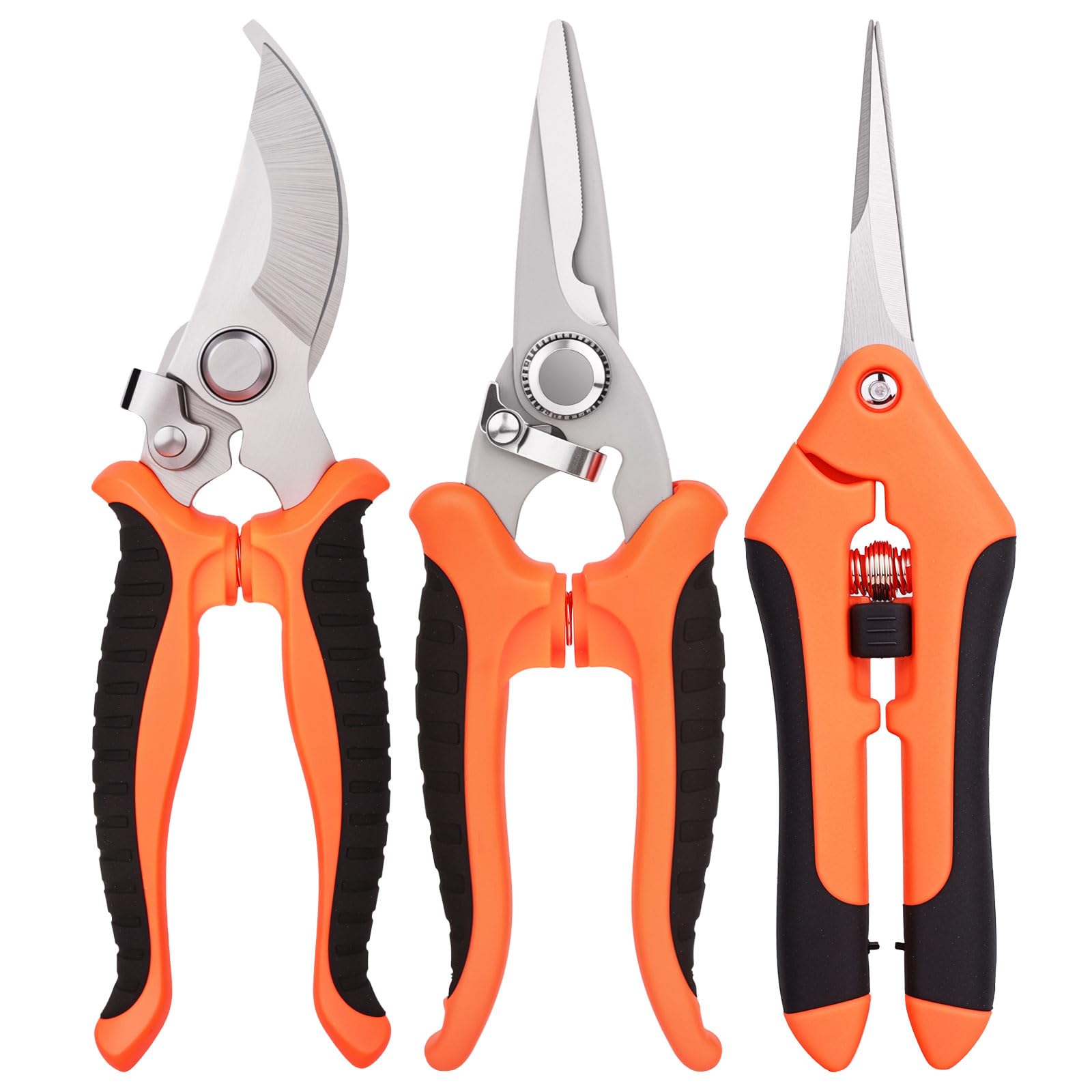 3-Piece Stainless Steel Gardening Shears Set - Pruning Scissors for Plants, Flowers, Fruit Trees | Durable Garden Tools for Trimming, Harvesting & Landscaping