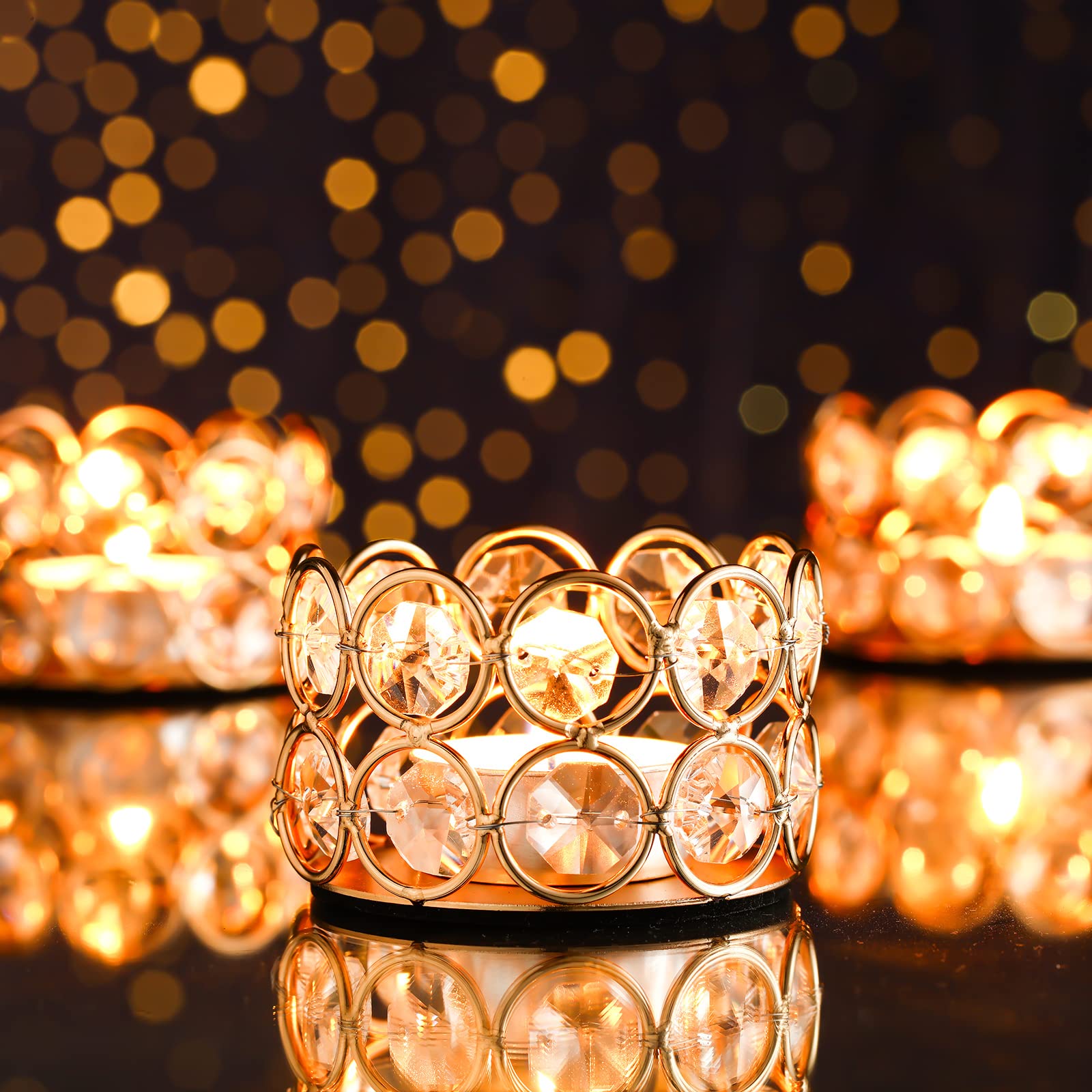 12-Piece Elegant Gold Crystal Votive Candle Holders - Tealight Centerpieces for Wedding, Home, Party Decor (Candles Not Included) | Perfect for Table Settings, Romantic Dinners & Holiday Decorations