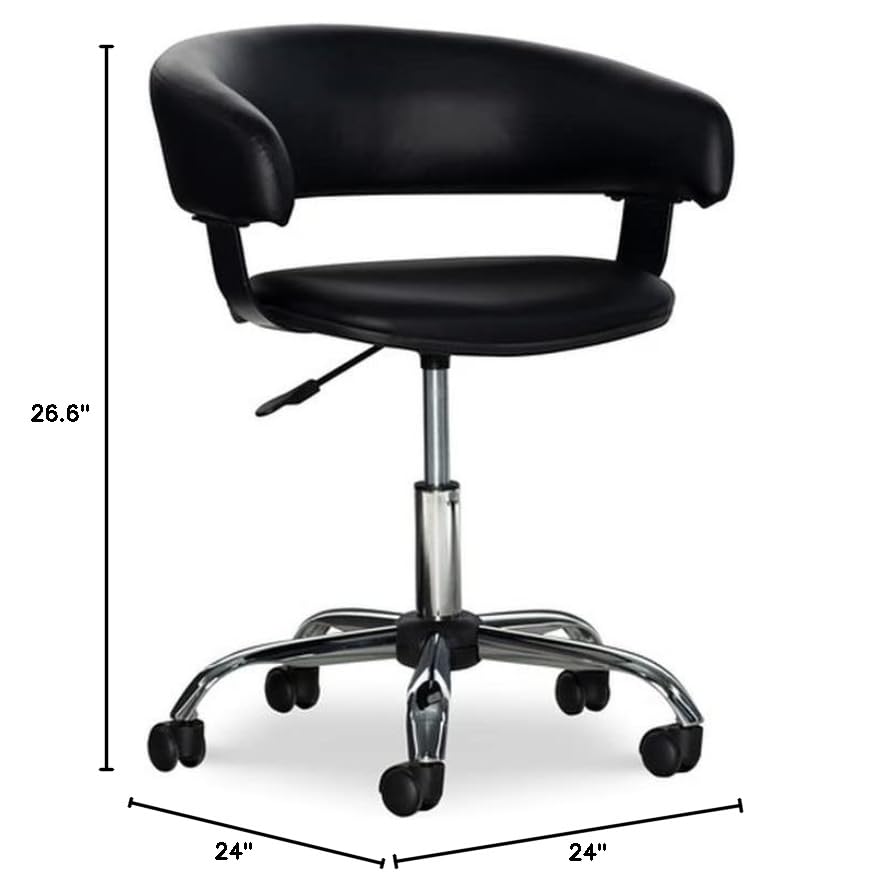 UrbanPro Black & Chrome Faux Leather Office Chair with Gas Lift & Wheels - Ergonomic Desk Chair for Home & Office Workspace
