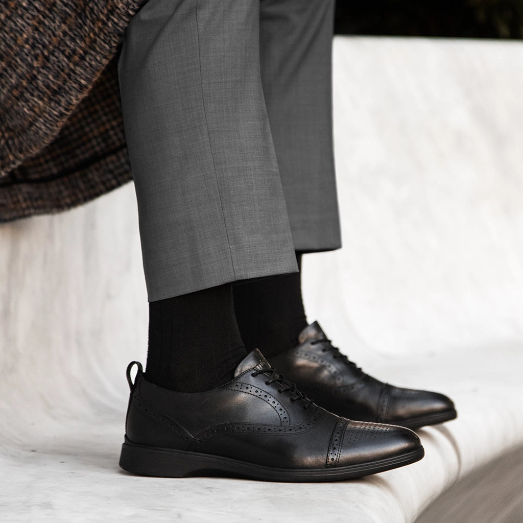 Premium Cap Toe Oxford Dress Shoes for Men - Classic Obsidian Black Leather - Perfect for Business, Weddings & Formal Events