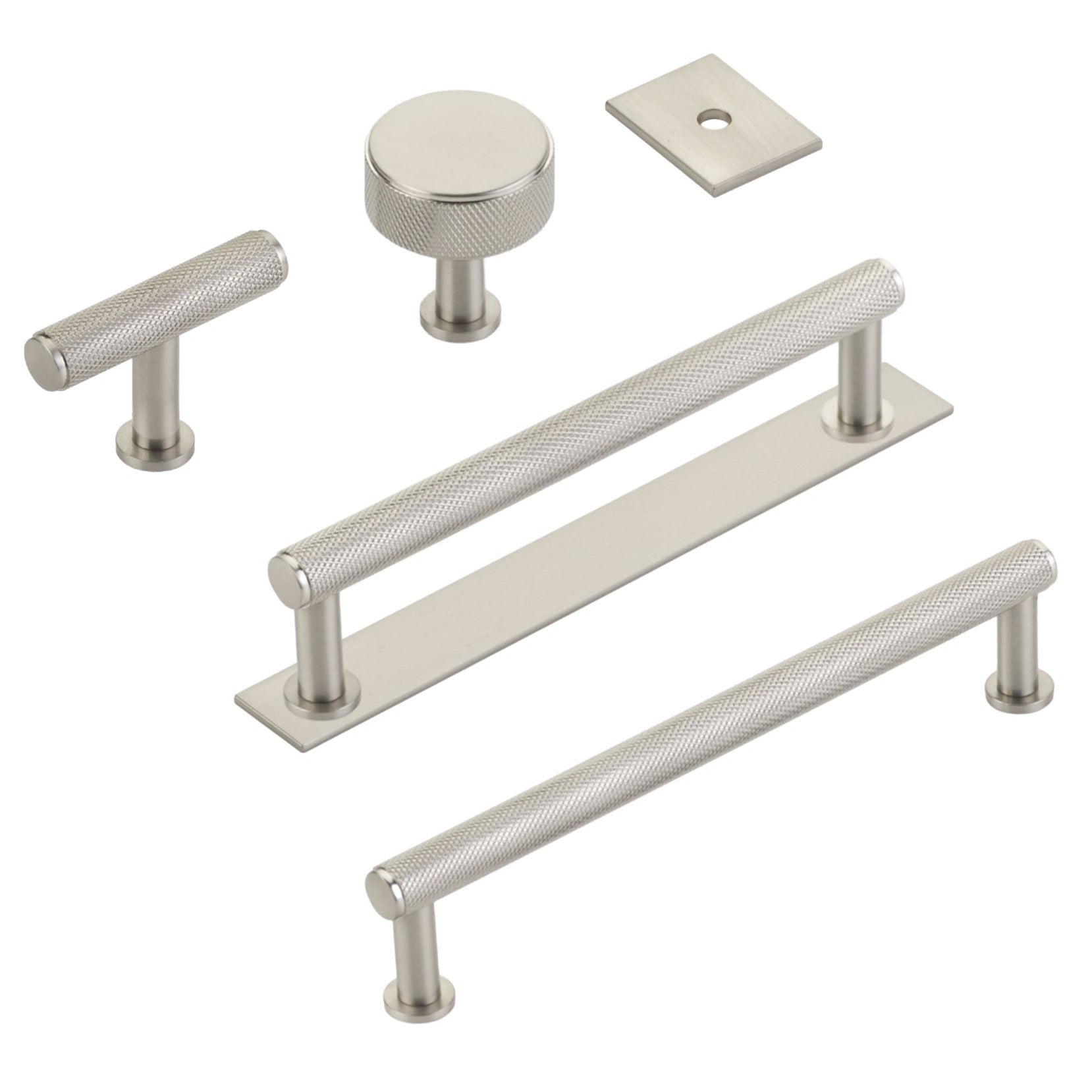 Brushed Nickel Maison Knurled Drawer Pulls and Cabinet Knobs with Optional Backplate - Modern Hardware for Kitchen Cabinets, Dressers & Furniture DIY Upgrade