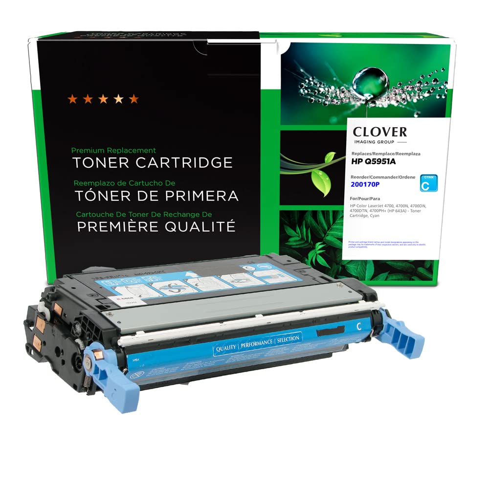 Clover Remanufactured Toner Cartridge Replacement for HP Q5951A (HP 643A) | Cyan | Compatible with HP Printers for Home & Office Use