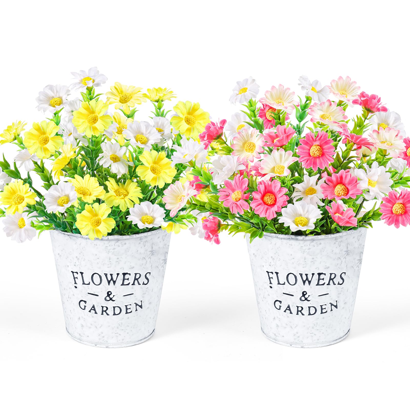 2 Pack Artificial Daisy Flowers in Mason Jar - UV Resistant Fake Colorful Daisy Plants for Indoor Outdoor Decor - Perfect for Spring Home Garden, Wedding Centerpieces, Window Display & Hanging Planters