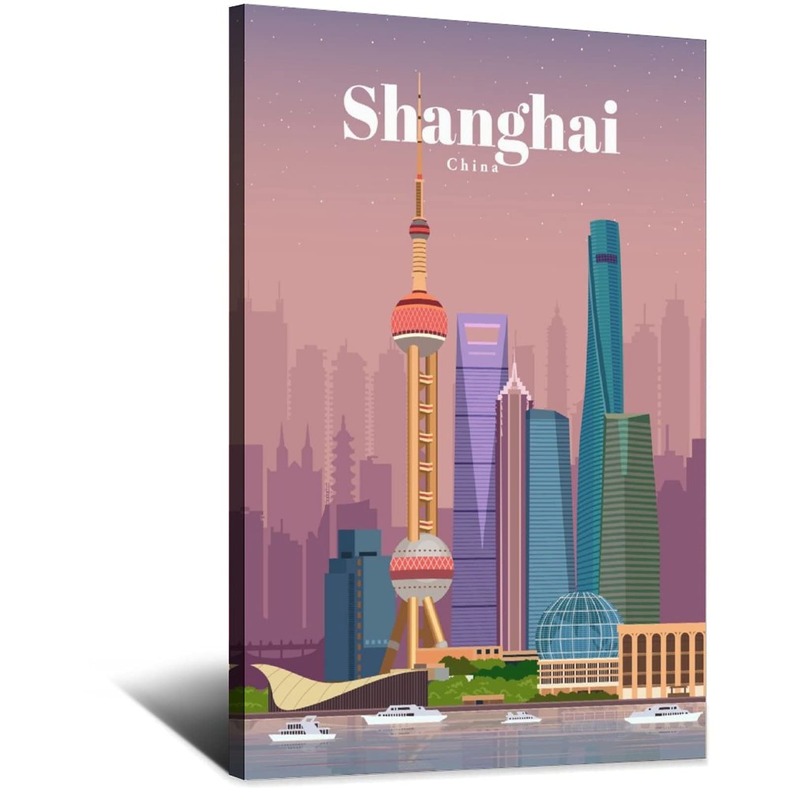 Vintage Shanghai Oriental Pearl Tower Travel Poster - China Wall Art Canvas Painting for Living Room, Bedroom, Office Decor - Perfect Gift for Travel Lovers & Home Decoration