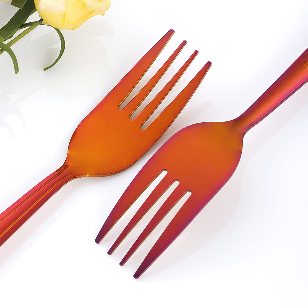 QIBOMOON 12-Piece Stainless Steel Salad Forks Set - 6.2 Inch Appetizer & Dessert Forks in Magic Red - Perfect for Dinner Parties, Picnics, and Home Dining