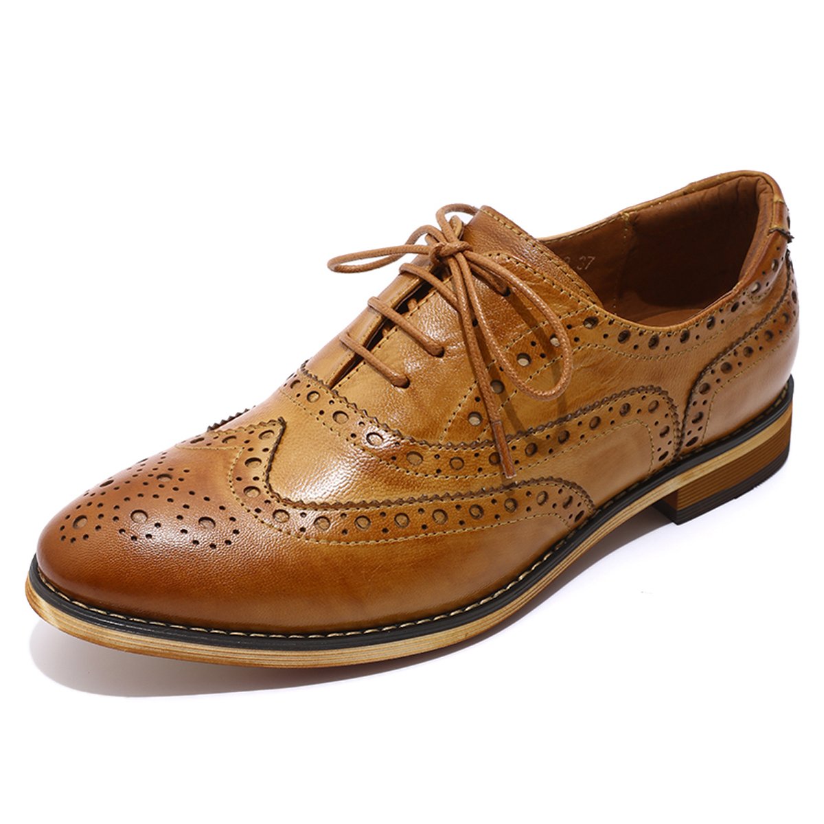 Women's Leather Perforated Wingtip Oxford Shoes - Fashionable Lace-Up Brogue Shoes for Ladies | Perfect for Office, Casual Wear & Special Occasions