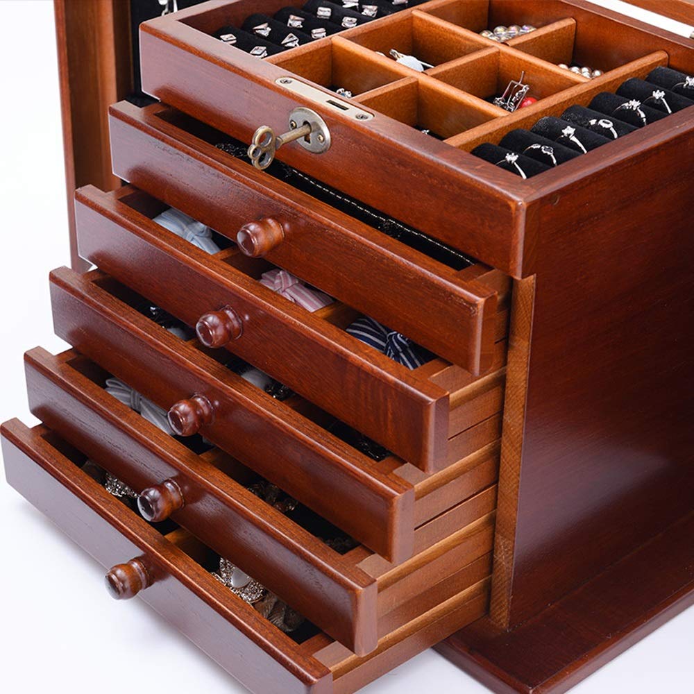 Real Natural Hardwood Jewelry Box Organizer - Large Capacity Wooden Storage Case with Dustproof Design for Necklaces, Rings & Earrings | Perfect for Bedroom Vanity, Travel & Gift Giving