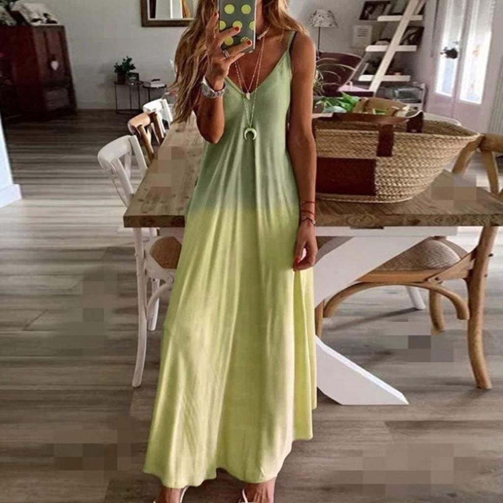 COOKI Women's Casual Sleeveless V-Neck Tie-Dye Maxi Dress - Plus Size Boho Long Dress for Summer, Beach, Vacations & Outdoor Parties