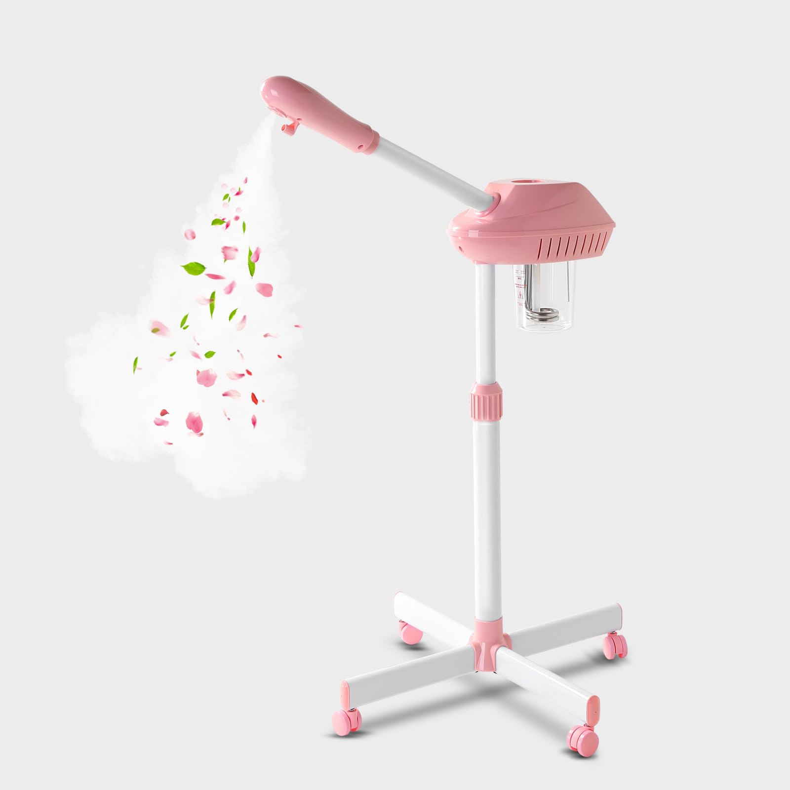Professional Facial Steamer with Wheels - Ozone & Standing Face Steamer for Salon & Home Use, Touch Control & Timer, Pink | Perfect for Spa Treatments, Skin Hydration & Deep Cleansing