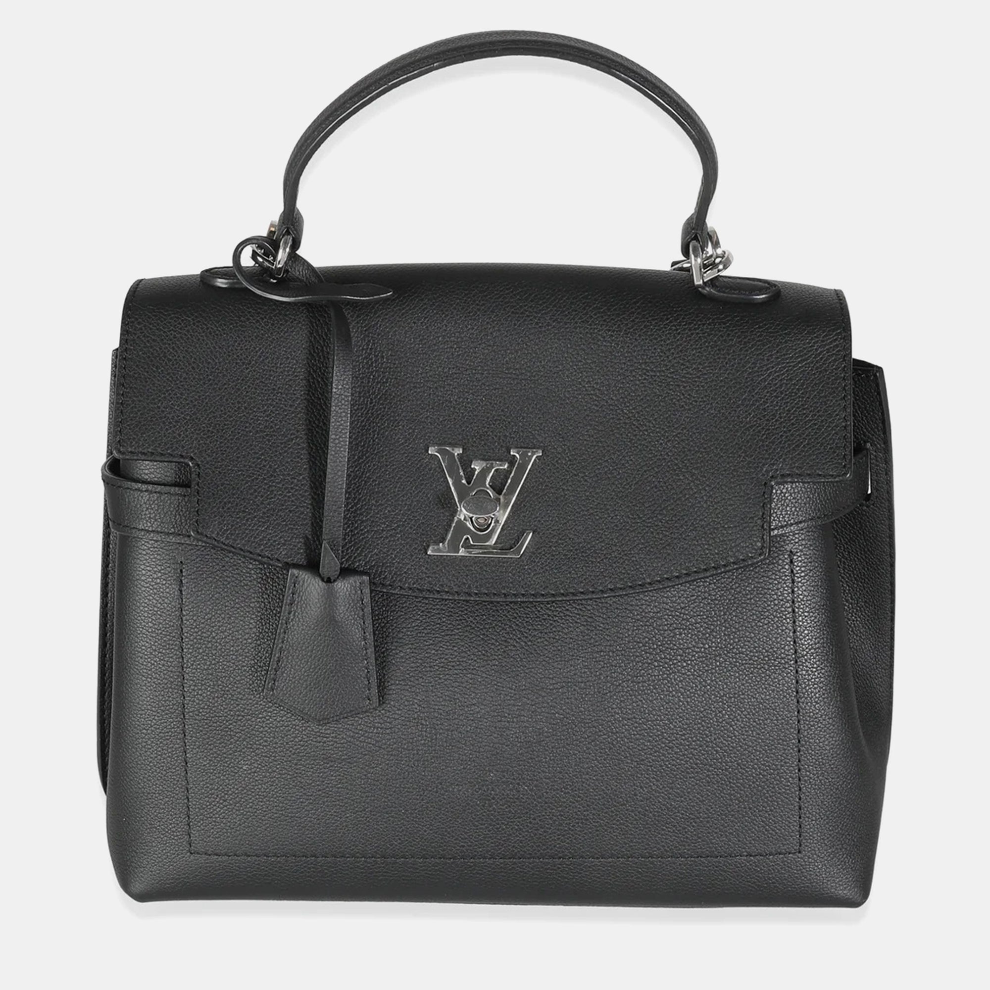 Luxury Black Calfskin Lockme Ever MM Top Handle Bag for Women - Elegant Designer Handbag for Work, Travel & Special Occasions