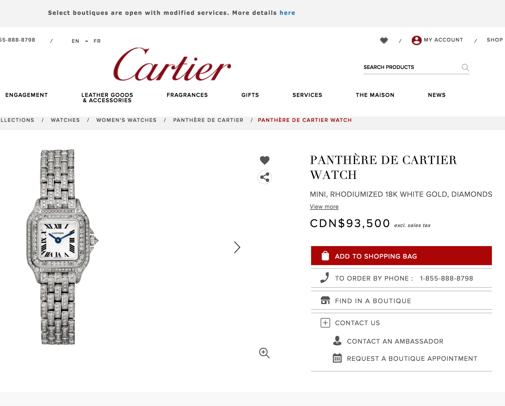 Cartier 18K Yellow Gold Mini 22mm Panthere Ladies Diamond Watch - Luxury Women's Timepiece for Special Occasions & Elegant Events