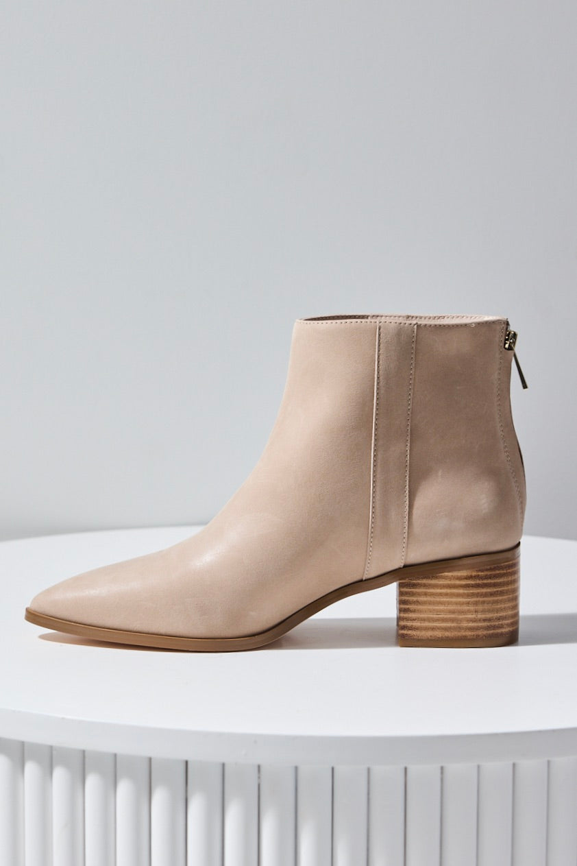 Edith Women's Mushroom Burnished Leather Low Boots - Stylish Ankle Booties for Fall & Winter Fashion, Casual Outings & Office Wear