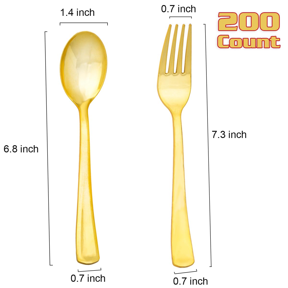 200PCS Gold Plastic Silverware Set - Heavy Duty Disposable Cutlery Includes 100 Gold Spoons & Forks - Bulk Flatware for Catering, Parties, Weddings, Picnics & Outdoor Events
