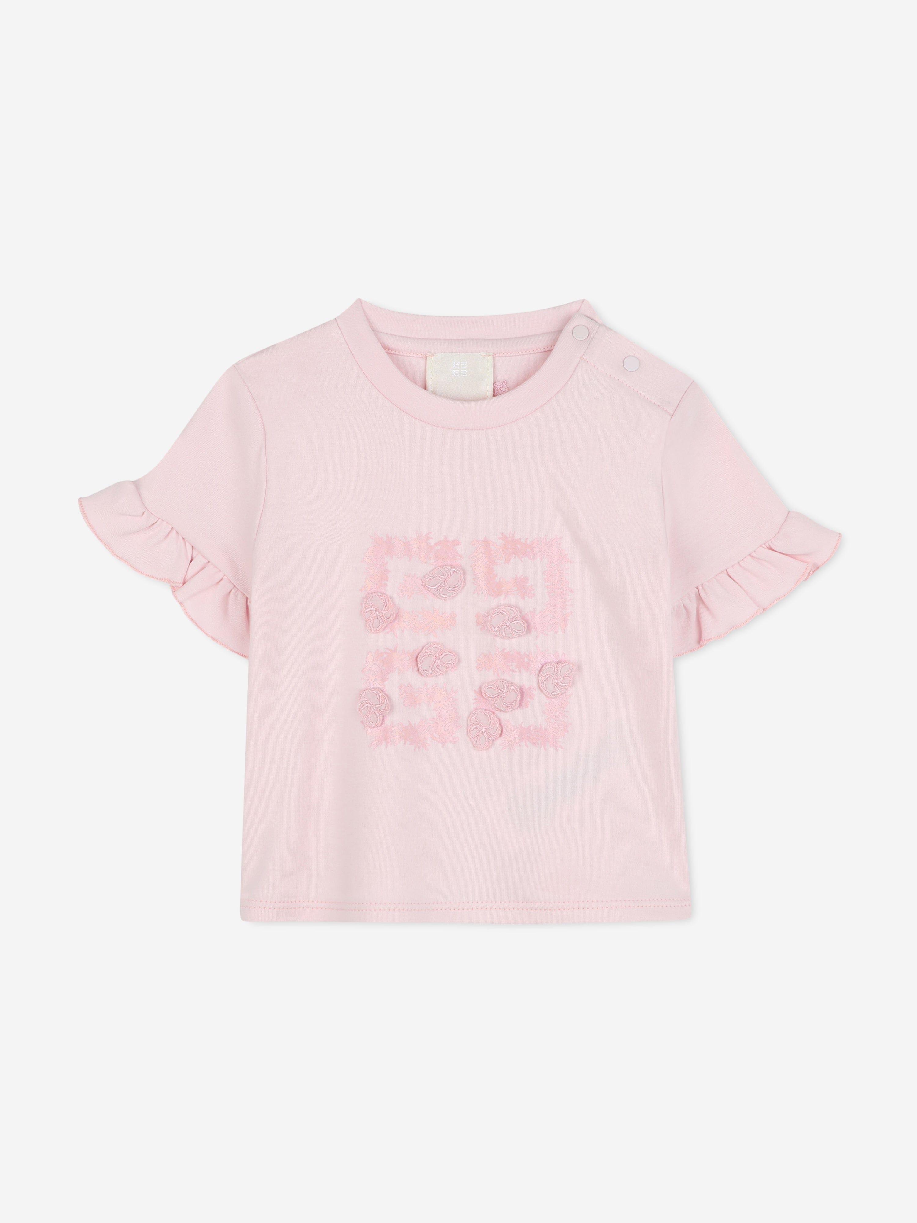 Pink Floral 4G Logo Baby Girls T-Shirt - Cute Casual Outfit for Playdates & Preschool