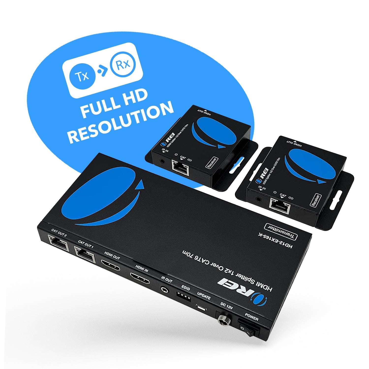 1x2 HDMI Extender Splitter Over CAT6/7 - 165ft Range with Loop Out, IR Control & EDID (HD12 EX165 K) - Perfect for Home Theater & Conference Room Setup