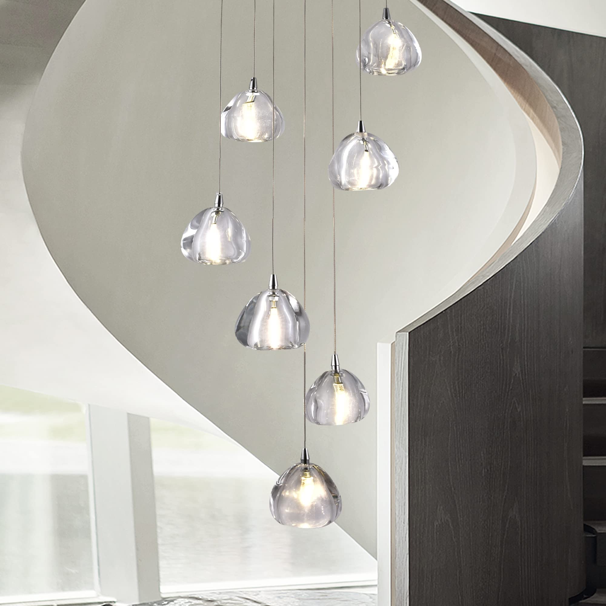 Modern Crystal Pendant Light Fixture - Nordic Rain Drop Ceiling Lamp with Chrome Finish & LED Bulbs - 7-Light Hanging Chandelier for Dining Room, Living Room, Kitchen Island (D11.81” x H59.05”) - Perfect for Home Decor, Restaurant Lighting and Commercial Spaces