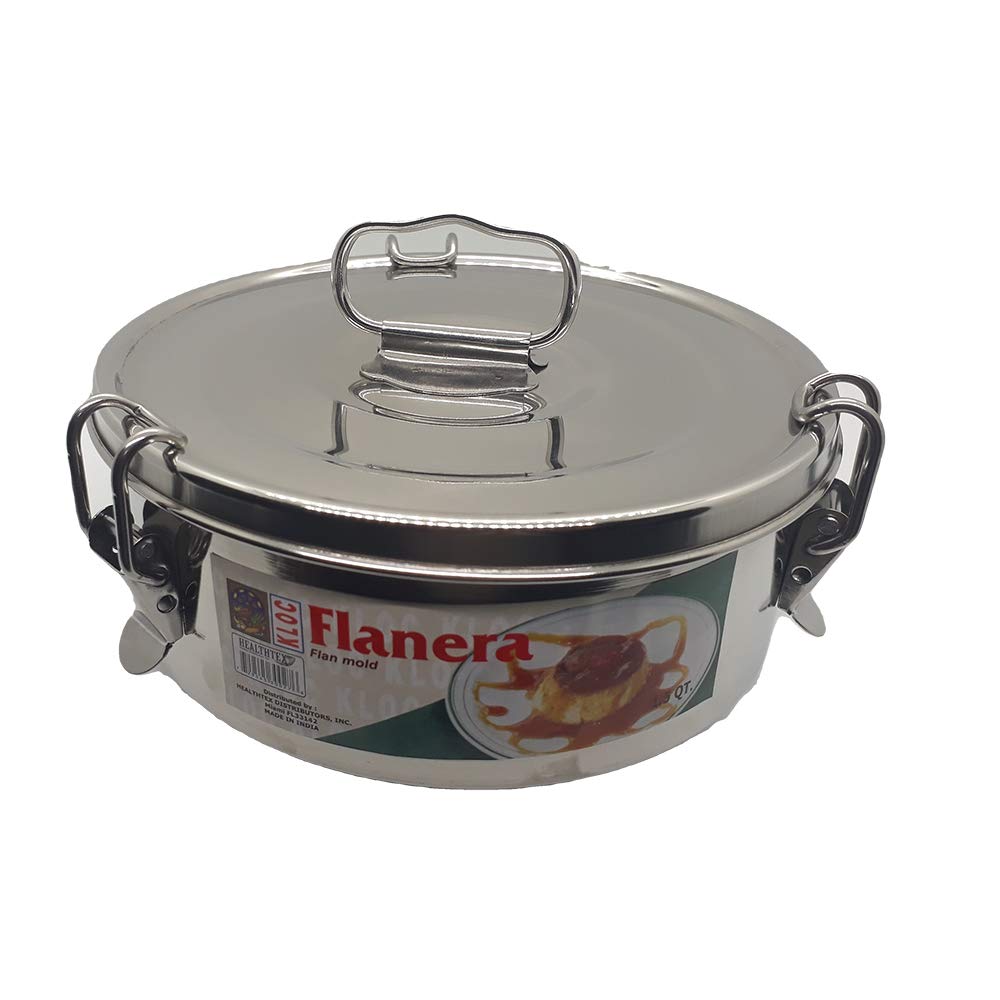 6-Inch Diameter 1-Qt Stainless Steel Flanera with Lid, Handle & Lock - Perfect for Baking, Food Storage & Meal Prep