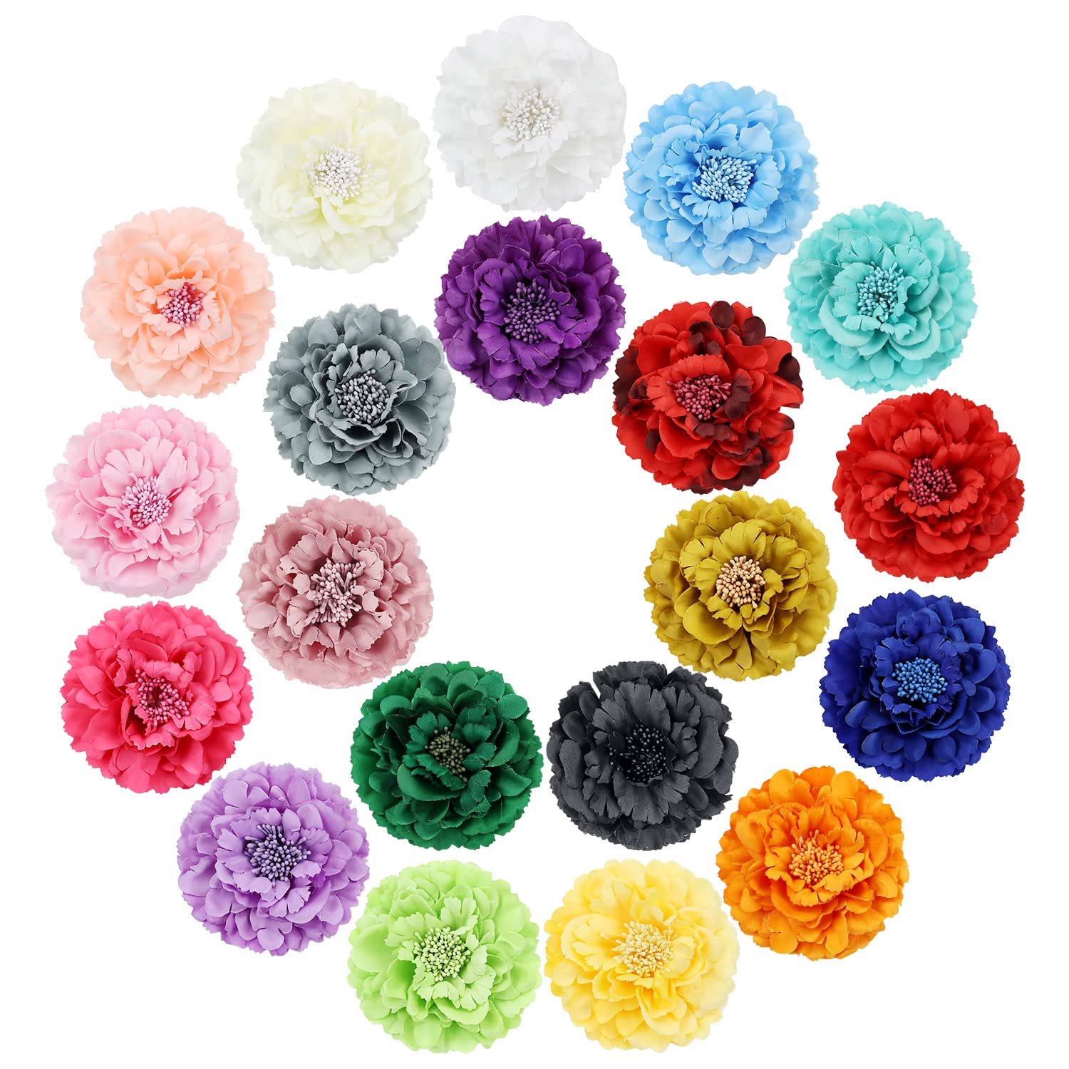 20 Pack Colorful Artificial Peony Flower Hair Clips - Alligator Hair Barrettes & Floral Pins for Women - Wedding Party Hair Accessories, Silk Large Flower Headpieces for Clothes & Fashion Styling