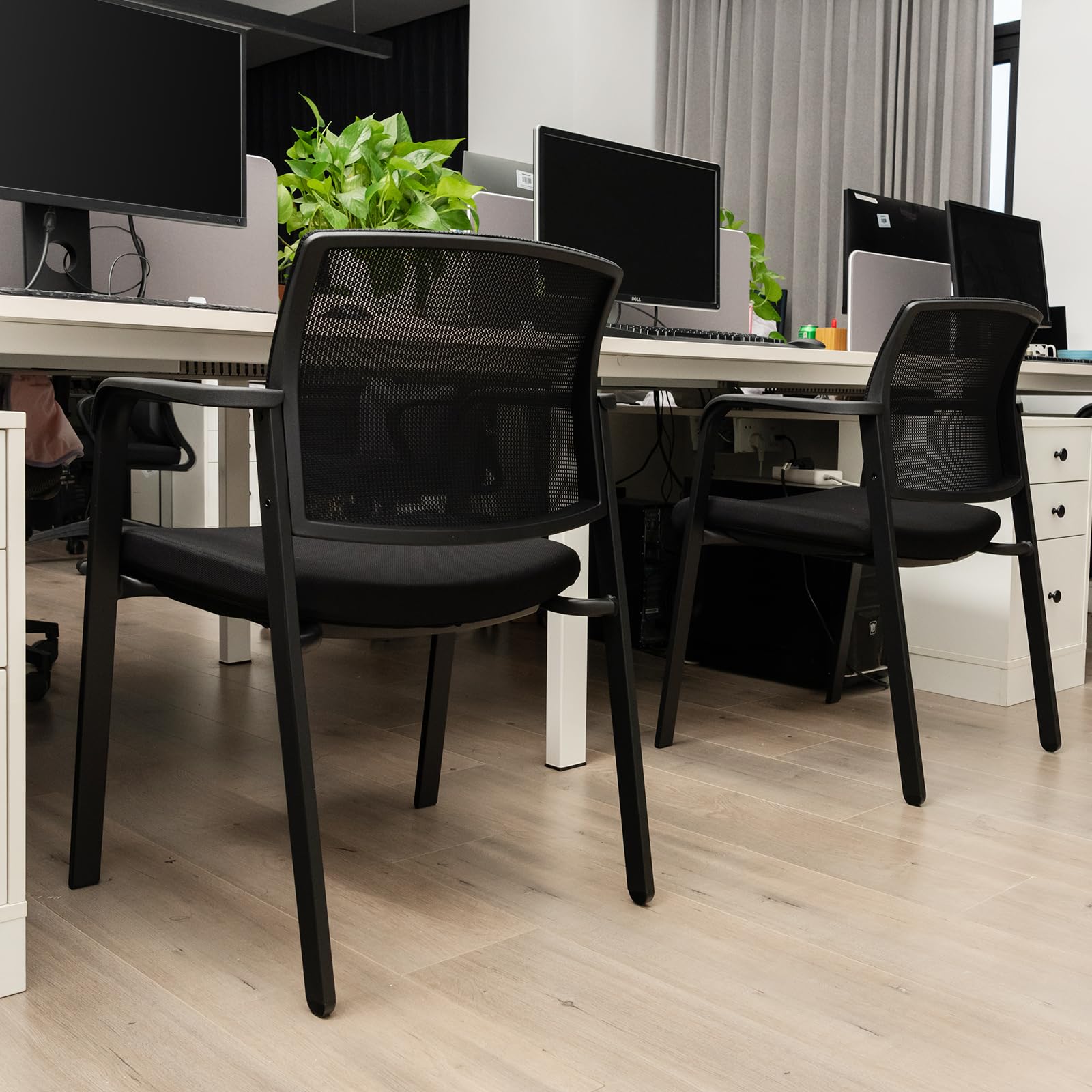 Giantex 6-Pack Reception Room Chairs Set - Stackable Mesh Back Office Chairs with Padded Seat & Metal Frame, Armrests, No Wheels - Perfect for Waiting Rooms, Lobbies, Guest Seating & Conference Areas