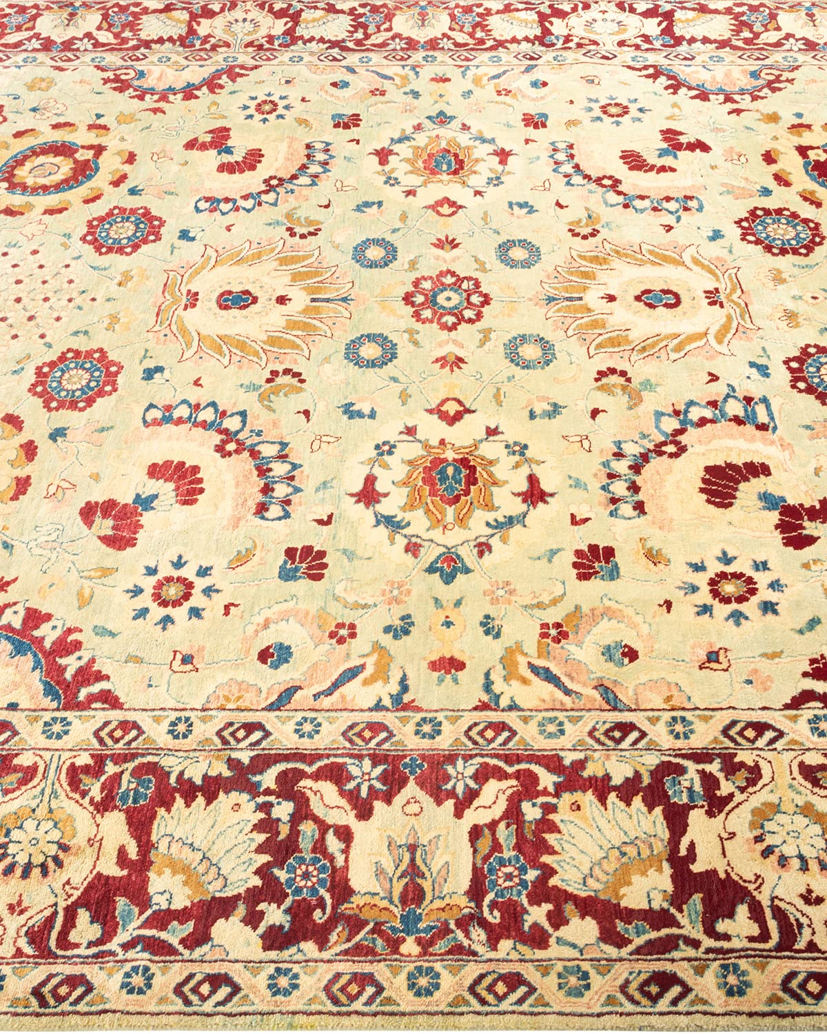 Handmade Wool Traditional Oriental Mogul Green 6x9 Area Rug - One of a Kind Hand Knotted Solo Rugs for Living Room, Bedroom & Home Decor