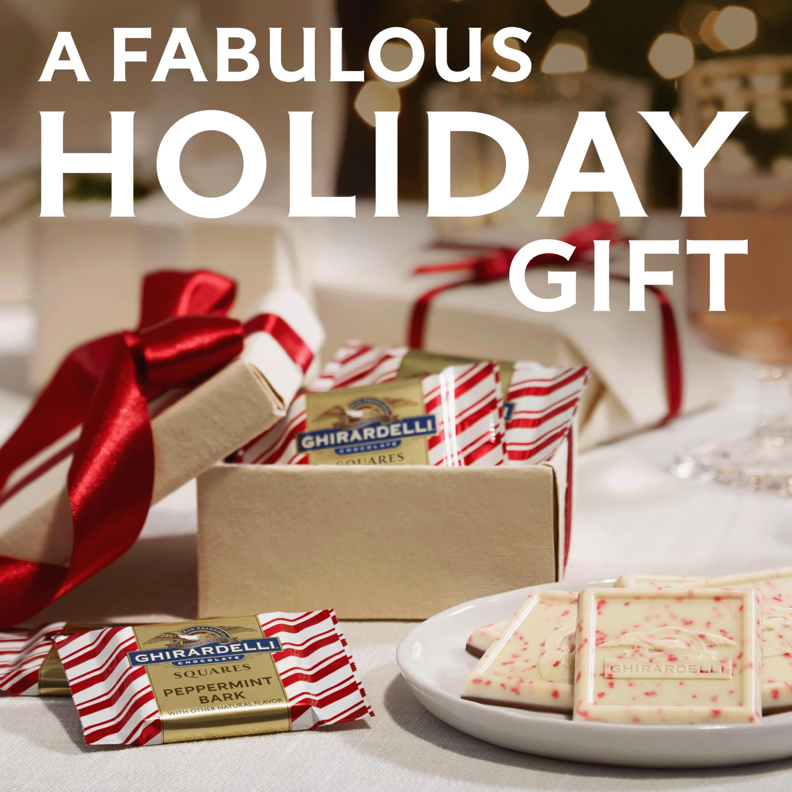 Ghirardelli Holiday Assorted Chocolate Squares Bag - 7.5oz Milk Chocolate Caramel, Peppermint Bark & Gingerbread Cookie | Limited Edition Gift for Christmas, Stocking Stuffers & Party Favors