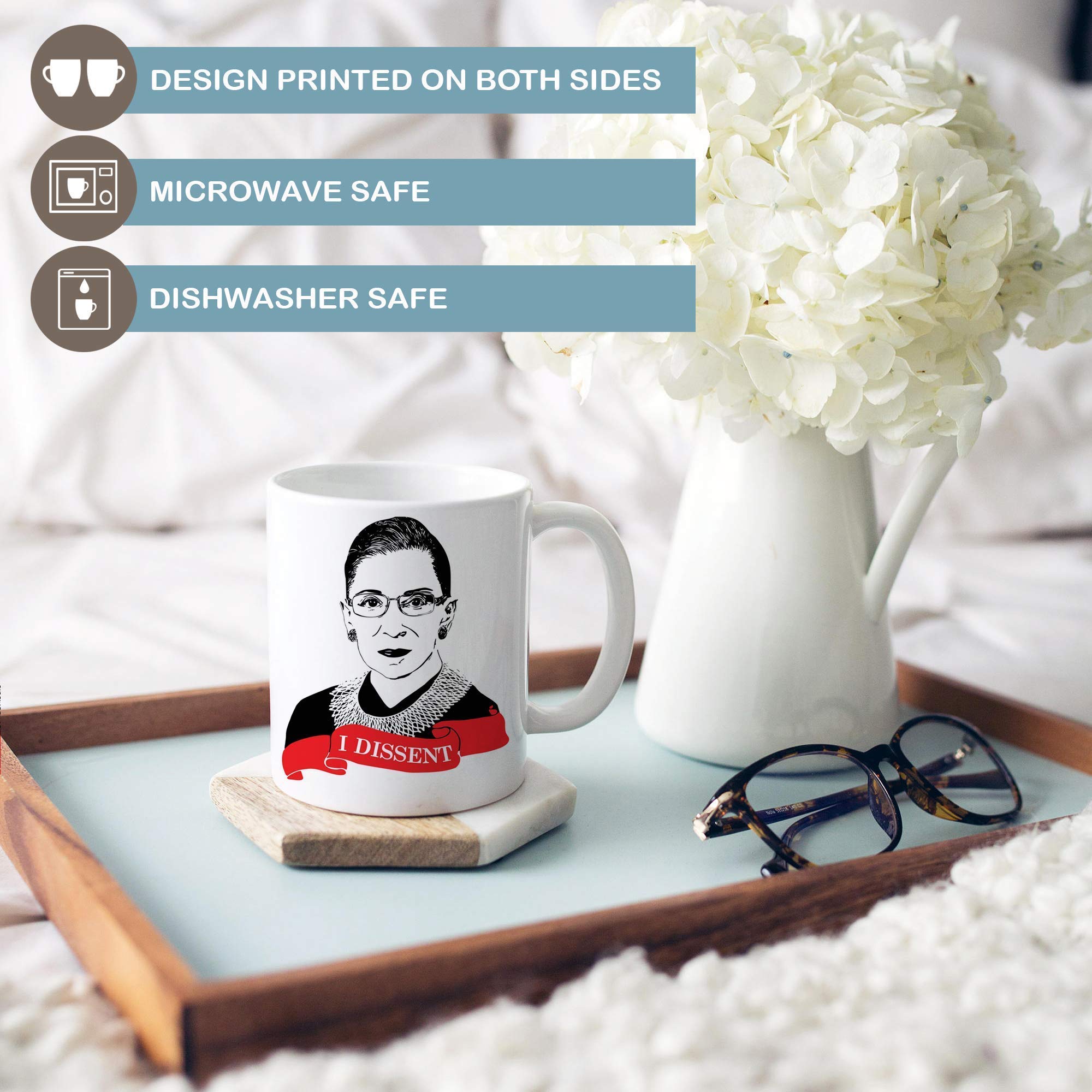 Ruth Bader Ginsburg I Dissent Coffee Mug - 11oz Ceramic Cup with Microwave & Dishwasher Safe - Notorious RBG Supreme Court Justice Gift - Perfect for Office, Home & Lawyer Appreciation Gifts