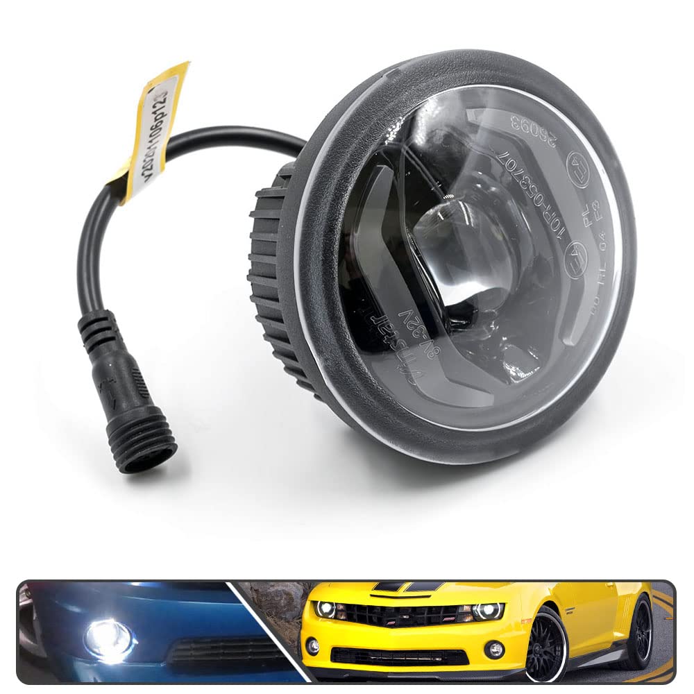 2Pcs White LED Fog Lights Daytime Running Lights (DRL) for Chevy Camaro 2010-2013 - Smoked Lens Round LED Fog Lamps - Perfect for Night Driving & Enhanced Visibility in Foggy Conditions