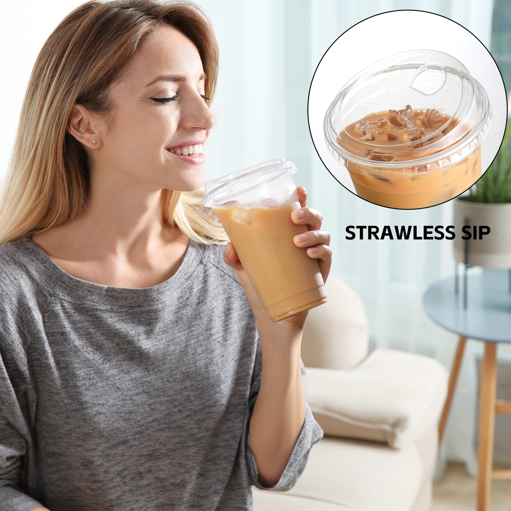 AOZITA 24 oz. Crystal Clear Plastic Cups - 100 Sets BPA-Free Disposable Cups with Strawless Lids for Iced Coffee, Smoothies, Bubble Tea, Cold Drinks | Perfect for Parties, Picnics, Office Use & Takeout Beverages