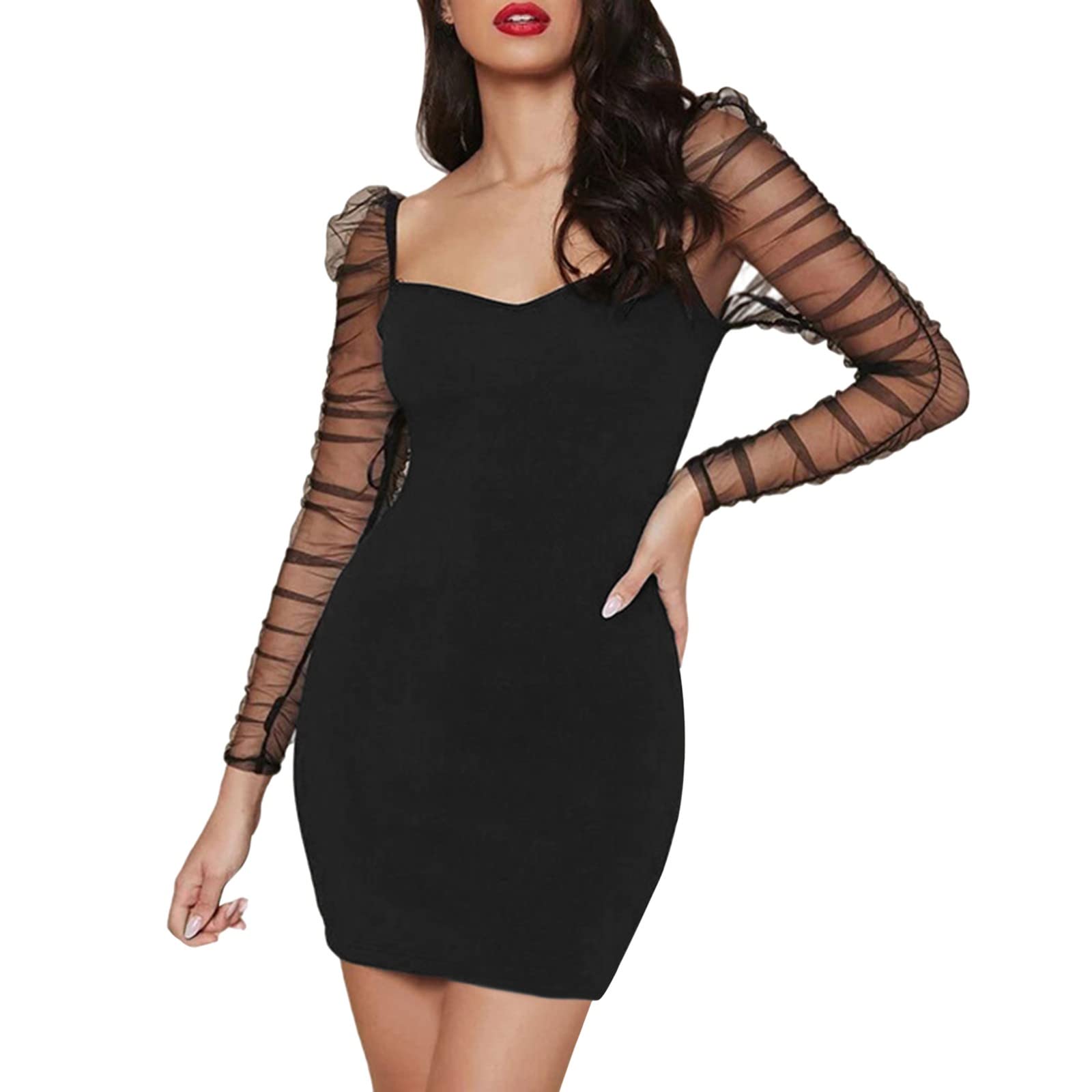 Sexy Slim Fit Mesh Wrap Dress for Women - V-Neck Long Sleeve Bodycon Midi Dress in Pink | Perfect for Date Night, Cocktail Parties & Evening Events