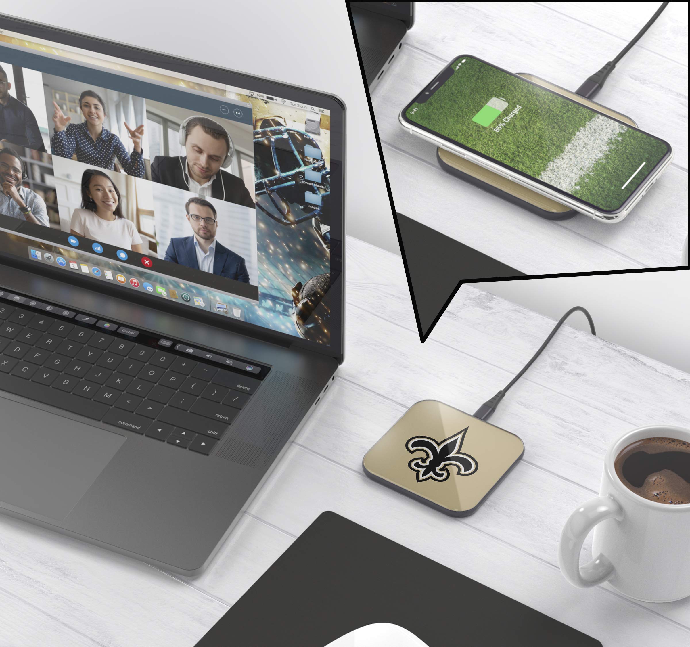 SOAR NFL Team Logo Wireless Charging Pad V.2 - Fast Qi-Certified Charger for iPhone, Samsung Galaxy - Perfect for Home, Office & Car Use