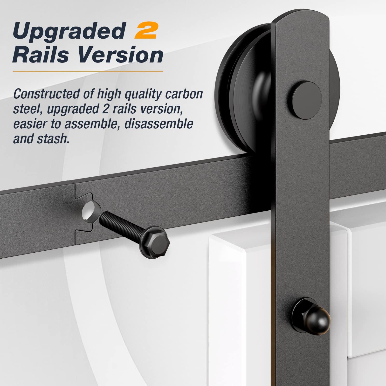 1.8m Heavy Duty Sliding Barn Door Hardware Kit with Damper - Smooth Track Rail Roller System for Rustic Home & Office Doors (Indoor/Outdoor Use)