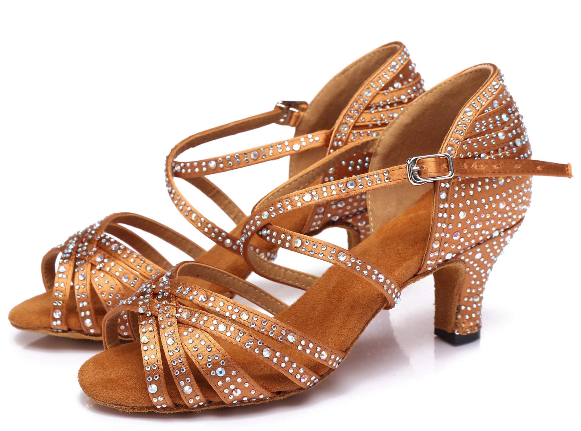 Minishion Women's Rhinestone Dance Shoes Ankle Strap Latin Salsa Dancing Heels - Perfect for Ballroom, Wedding, Party & Performance