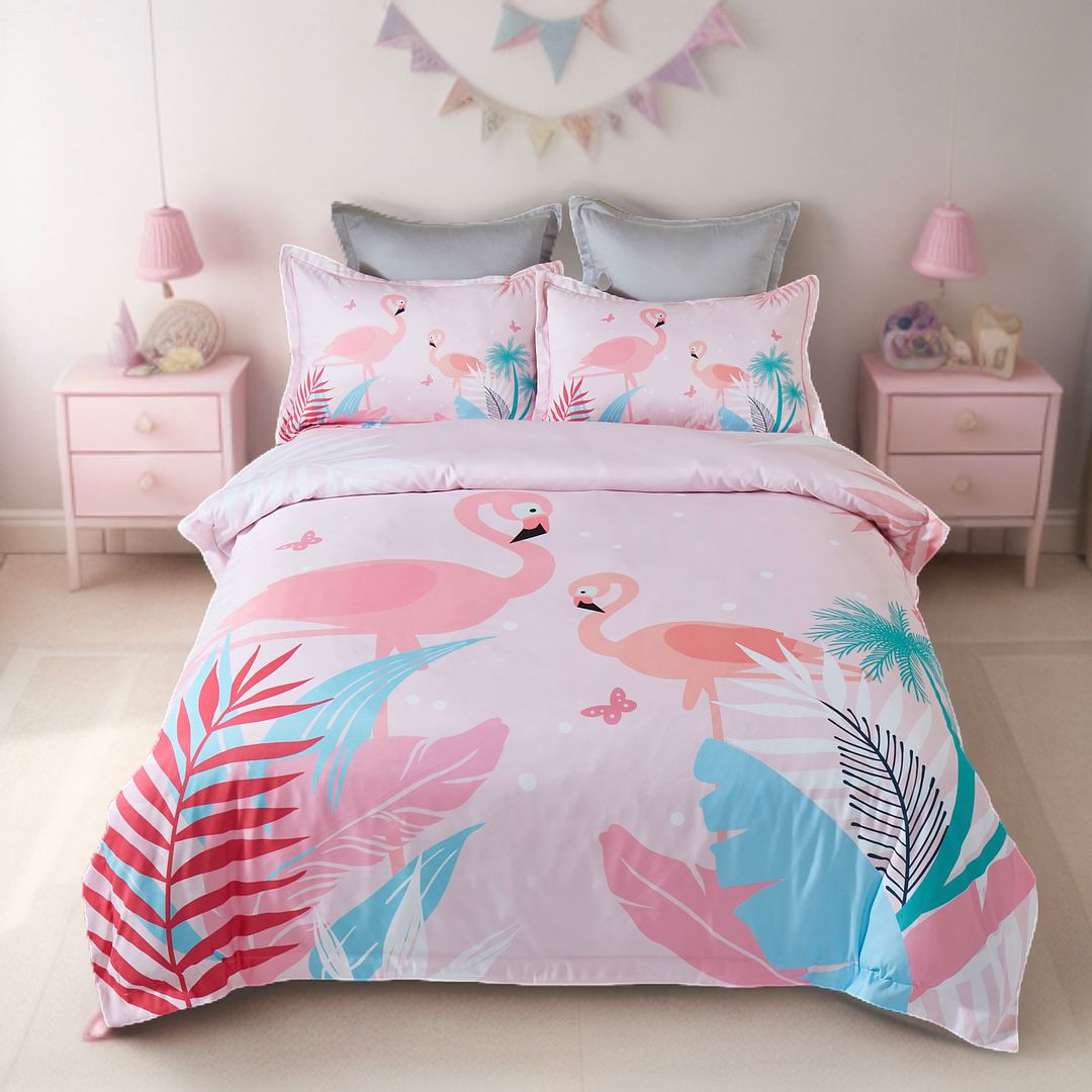 Flamingo Kids Quilt Cover Set - Double Size Bedding for Girls & Boys | Soft & Comfortable | Perfect for Nursery, Bedroom & Sleepovers
