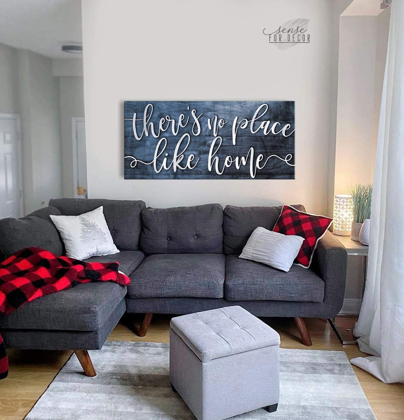 Artistic Home Wall Decor - 'There's No Place Like Home' V2 Rustic Sign - Perfect Housewarming Gift for Living Room - Blue, 42 x 19 Inches - Ideal for Farmhouse, Apartment & Cozy Home Decor