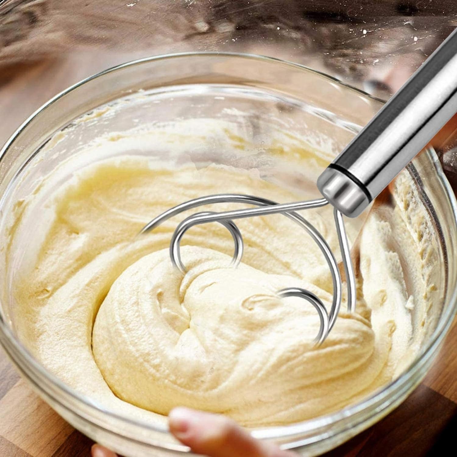 NKB Traders Stainless Steel Dough Mixer - Multifunctional Baking Tool with Hanging Hole, Durable Egg Beater & Mixing Stick for Effortless Baking - Perfect for Home Kitchen, Cake Making, Cookie Dough & Pastry Preparation (1 Piece)