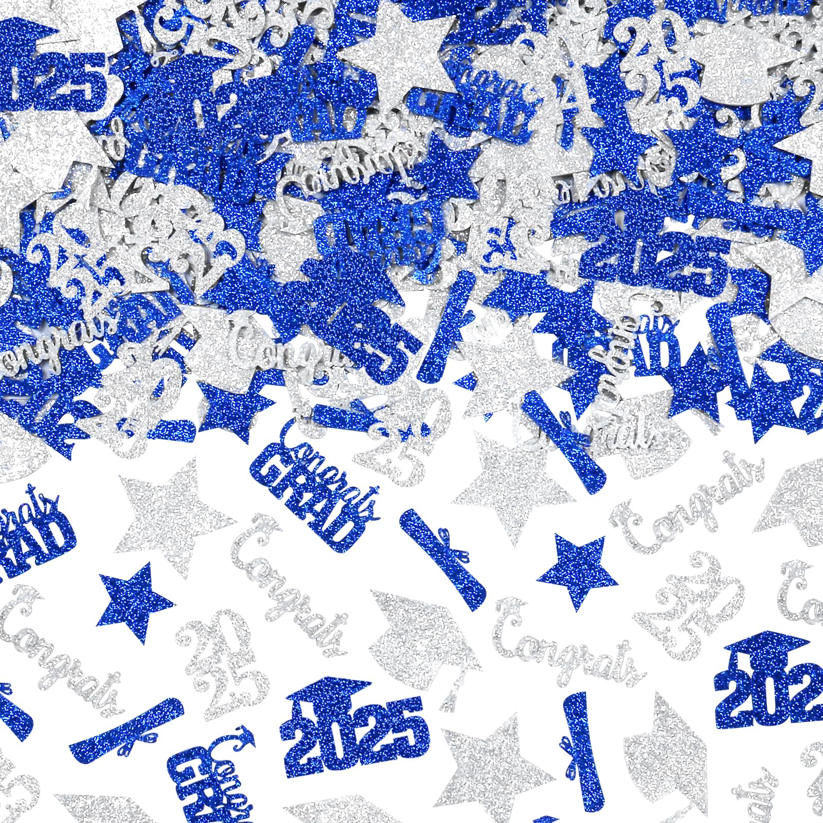 200Pcs Blue and Silver Graduation Confetti for 2025 - Bulk Graduation Party Decorations, Table Scatter for Grad Party, Commencement, School Events & Celebrations