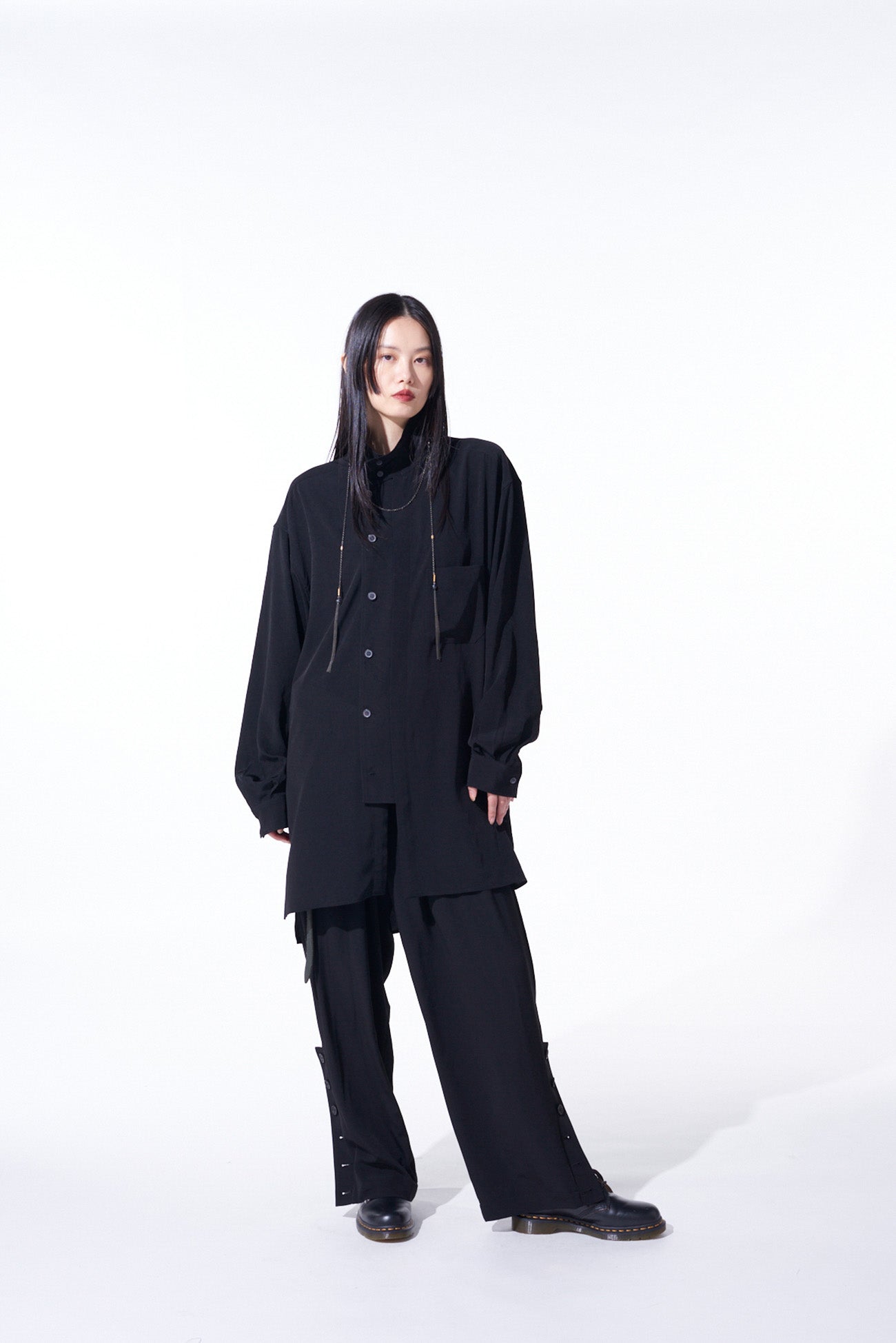 Elegant Crepe de Chine Stand Collar Shirt with Multi-Buttoned Sleeves | Women's Fashion Blouse for Work & Special Occasions