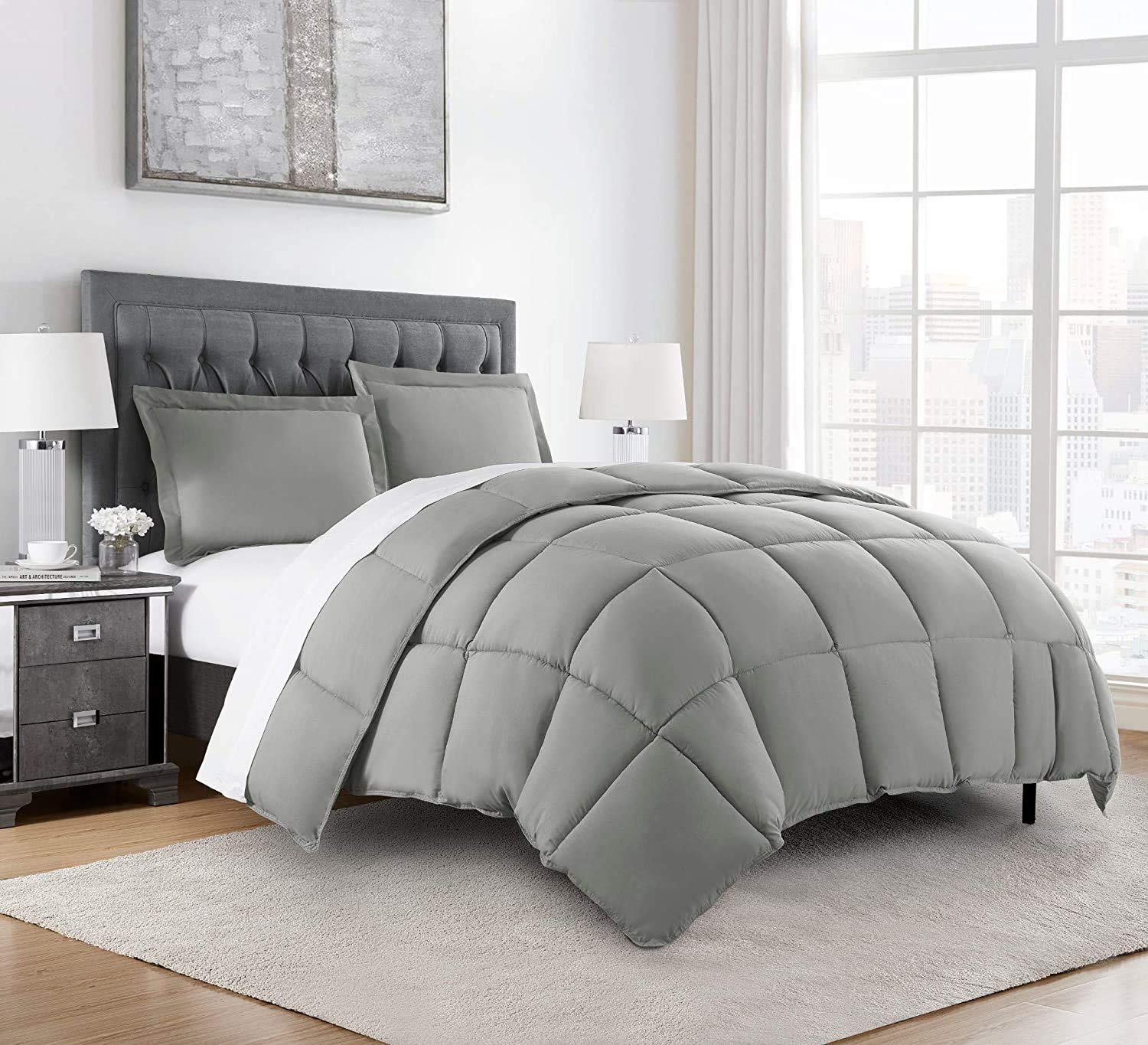 Premium 500 GSM Cotton Alternative Blanket Comforter Set - Queen Size Winter Warm Ultra Soft Fluffy Bedding with Corner Tabs & Box Stitching (3-Piece Set: Comforter + 2 Pillow Shams) | Light Grey | Ideal for Cozy Winter Nights, Guest Bedrooms & Luxury Hotel-Style Bedding
