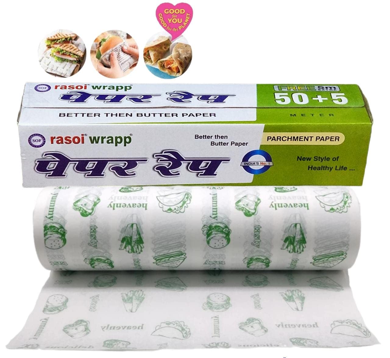 RASOI Roti Wrap | Chapati Wrap | 55M Food Wrapping Paper Roll | Non-Stick Butter Paper Foil for Indian Breads | Perfect for Roti, Chapati, Paratha Storage & Meal Prep