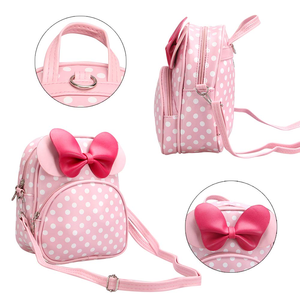 Voikukka Cute Mini Mouse Backpack for Toddler Girls - Leather Kids Crossbody Bag, Small Pink Backpack for Baby Girls - Perfect for School, Travel & Playtime