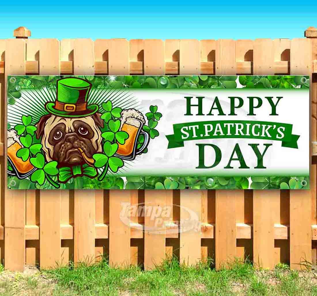 St. Patrick's Day Vinyl Banner 13 oz - Heavy Duty Single-Sided with Metal Grommets | Non-Fabric Decoration for Parties, Parades & Irish Pub Decor